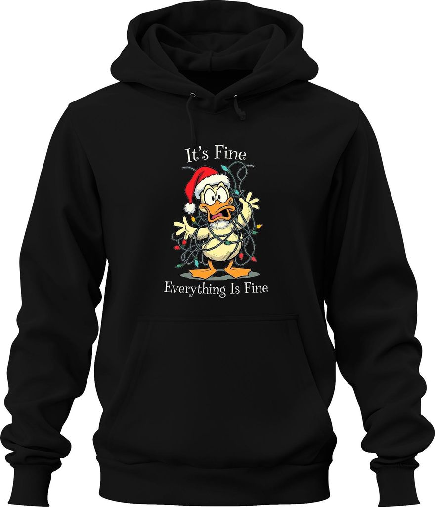 It's Fine Everything Is Fine Ente Weihnachten Lichterkette lustig Uni Hoodie Kapuzenpullover, Schwarz, XL