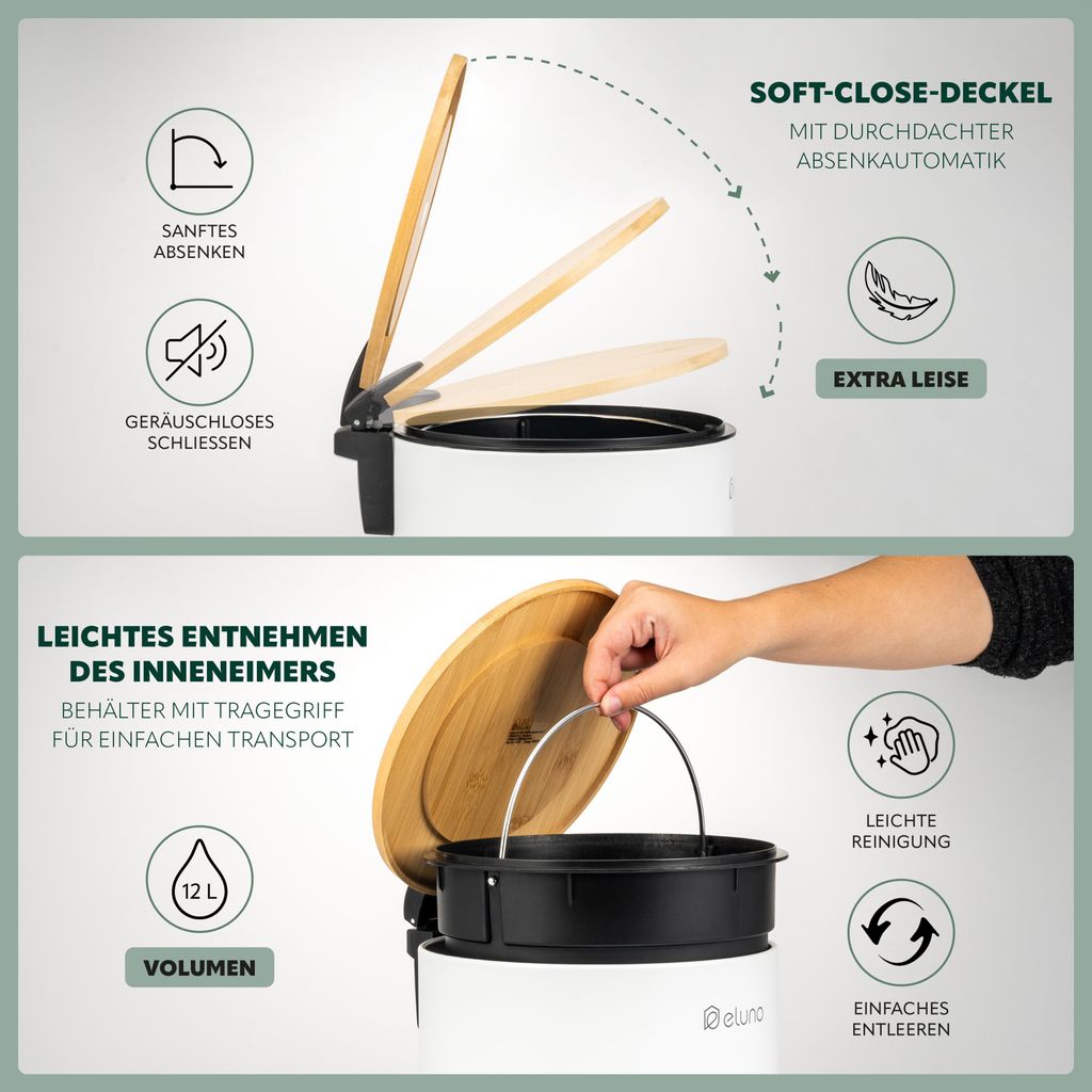 eluno 12L Bambus Treteimer (Wei)