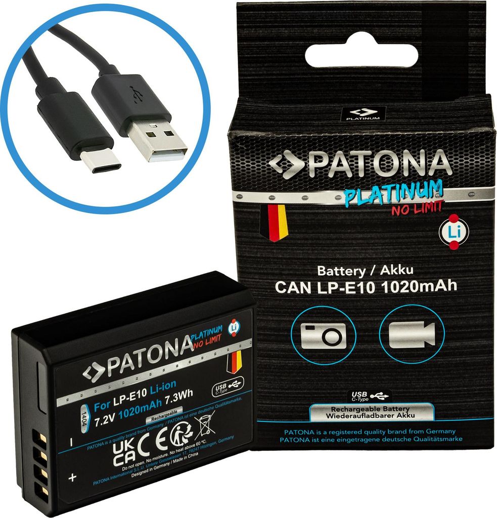 PATONA Platinum Akku mit USB-C Input für Canon LP-E10