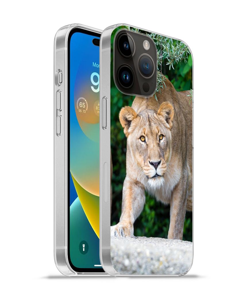 MuchoWow Handyhülle Schutzhülle Hülle für Apple iPhone 14 Pro Max Löwinnen - Wilde Tiere - Jagd Silikon Softcase Handy Hülle - Hardcover