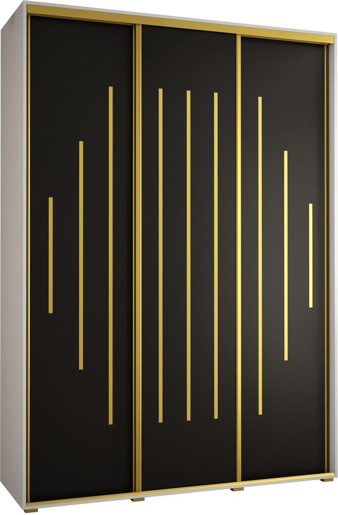 MEBLE KRYSPOL Davos 12 Schrank, drei Türen - 235,2x170x45 cm - Weiß Schwarz Gold