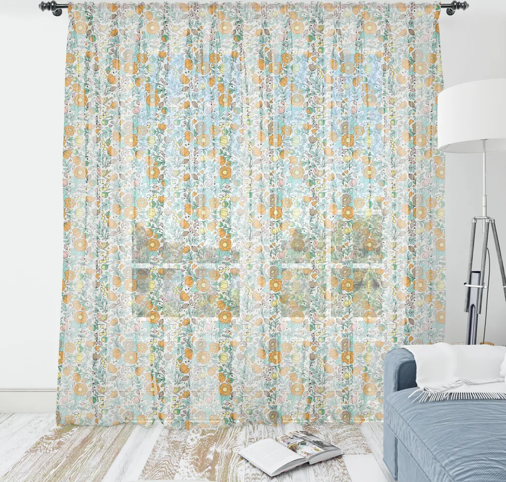 Tapisserie fleurs et colibris en satin soyeux ABAKUHAUS Seafoam 274cm