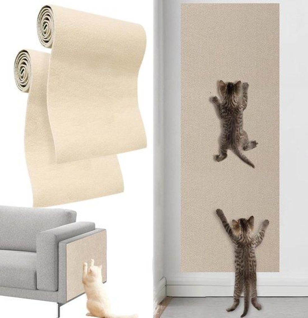 Krabmatte 2er Pack, 200x40cm, selbstklebend, beige, Katzenschutz