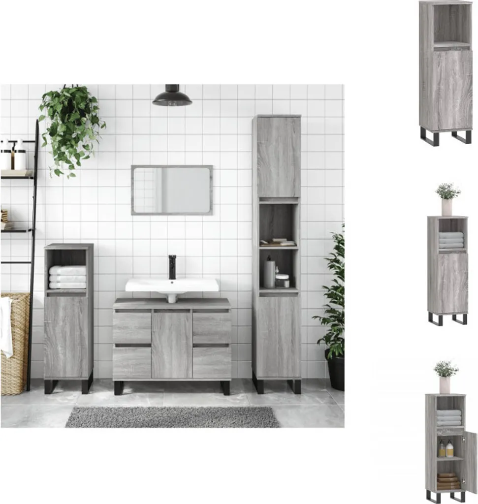 vidaXL Mobile da bagno Grigio Sonoma 30x30x100 cm Materiale a base di legno - Lavabi da bagno