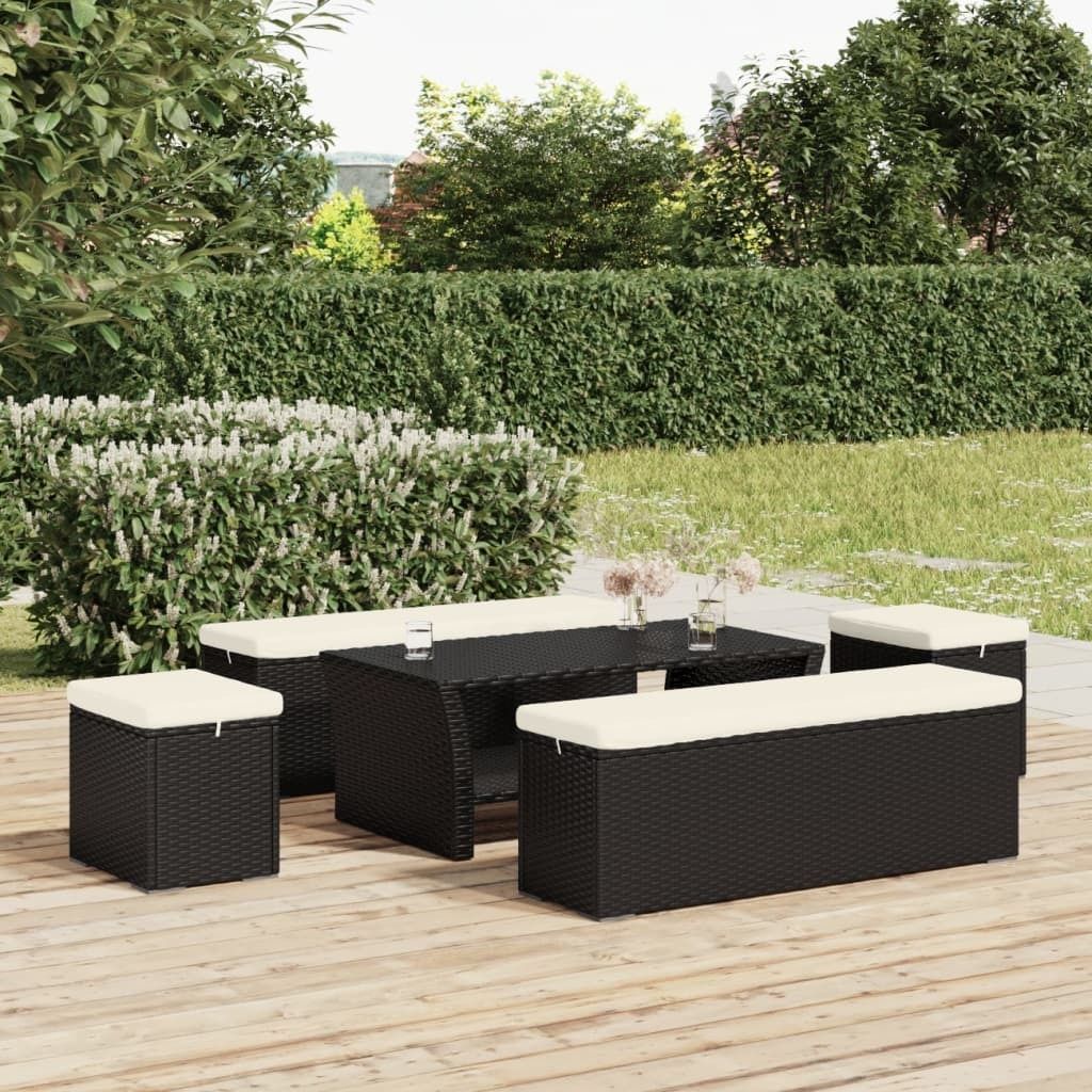 The Living Store Hocker mit Kissen 2 Stk. Schwarz 40x30x40 cm Poly Rattan