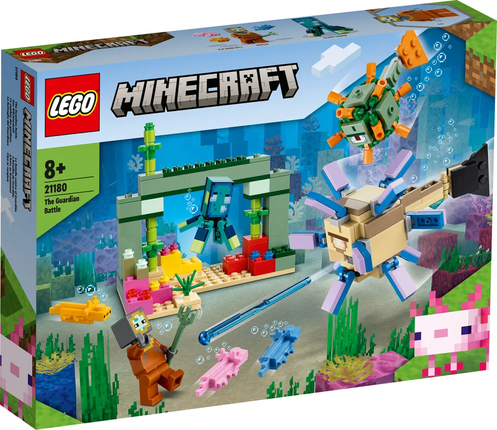 Cadeau LEGO Minecraft 21180 pour fan de jeux vidéo, combat sous-marin 8+