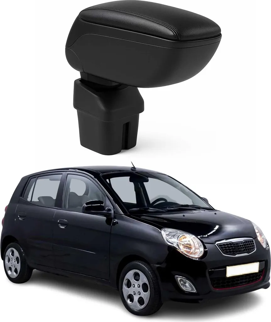 Bracciolo centrale per Kia Picanto 2011-2017 HB Pelle finta Nero Scorrevole