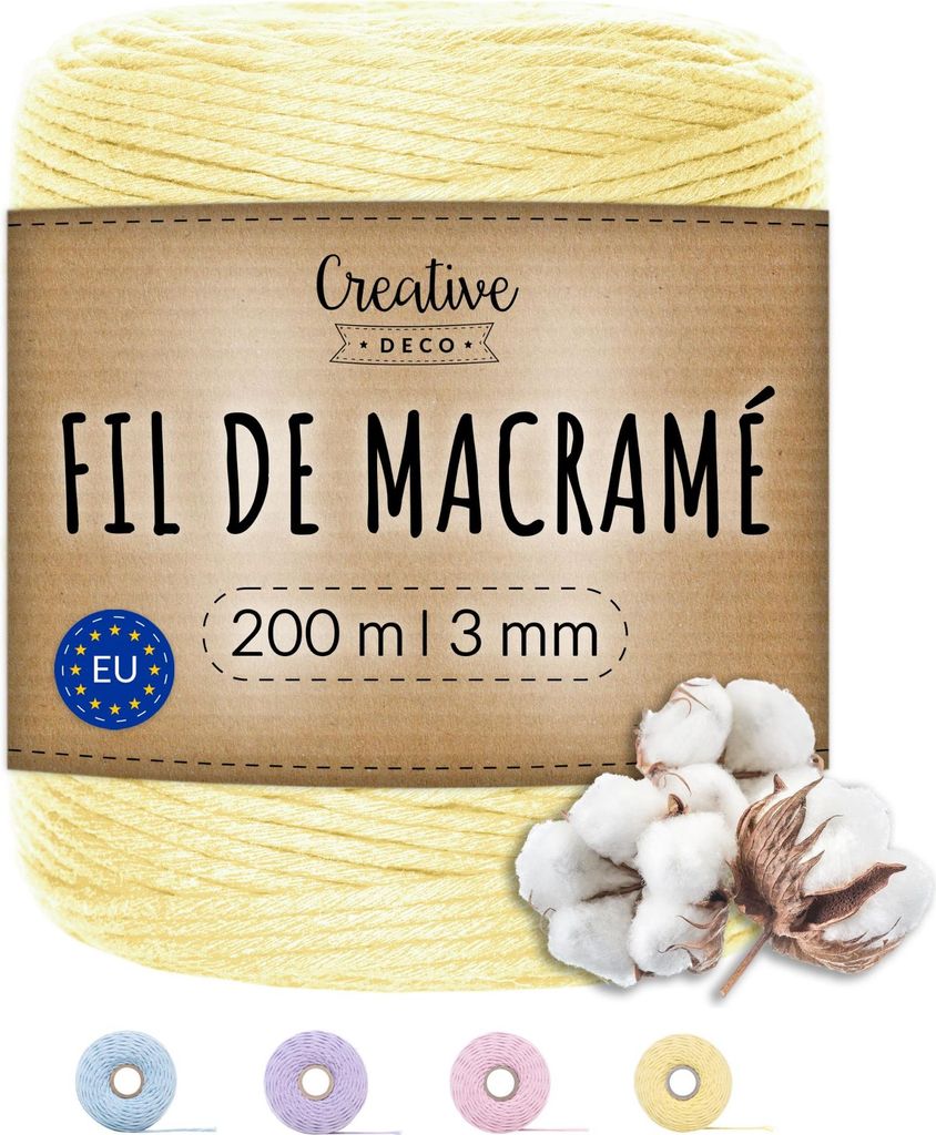 Creative Deco 3mm x 200m Corde Macramé Jaune Pastel - Fil Image du produit 