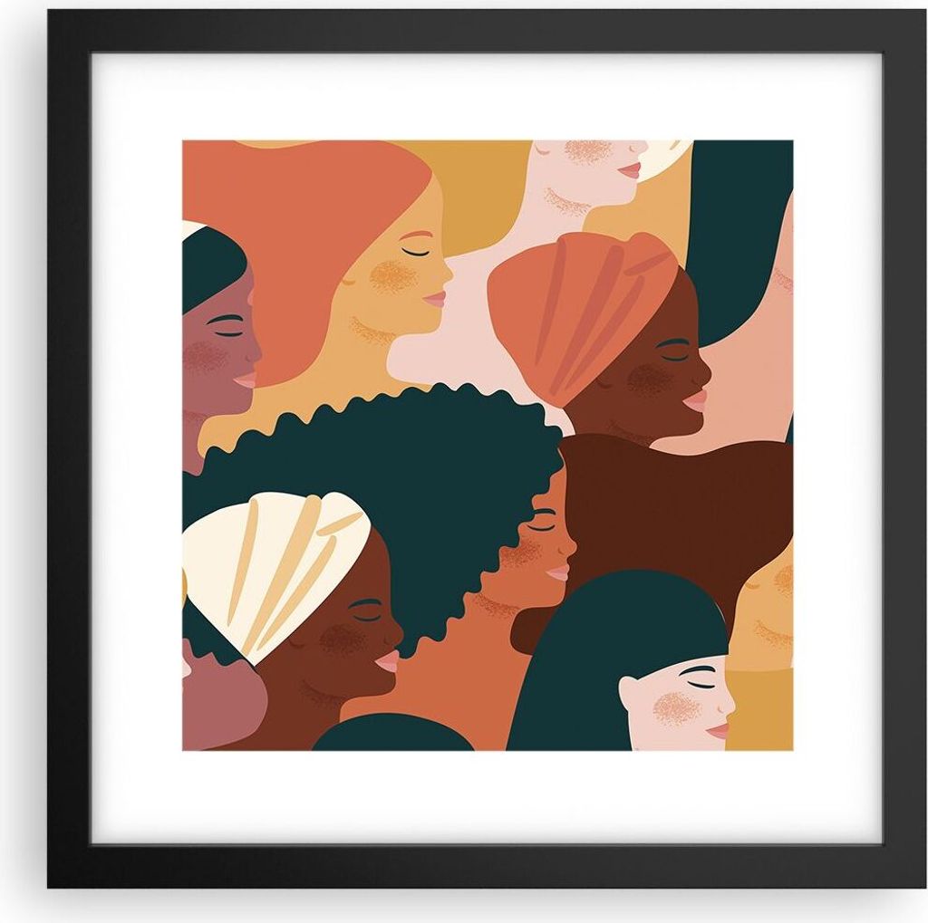 Gerahmtes Poster - Schwarzer Rahmen - Frauen Multikulturalismus Modern - 30x30 cm - Wand Bild - Wanddeko - Wandbilder - Kunstposter - Wandposter - ...