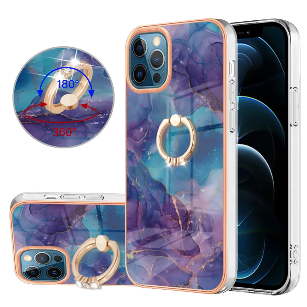 Custodia iPhone 12 Pro Max Viola in Silicone TPU con Anello Supporto