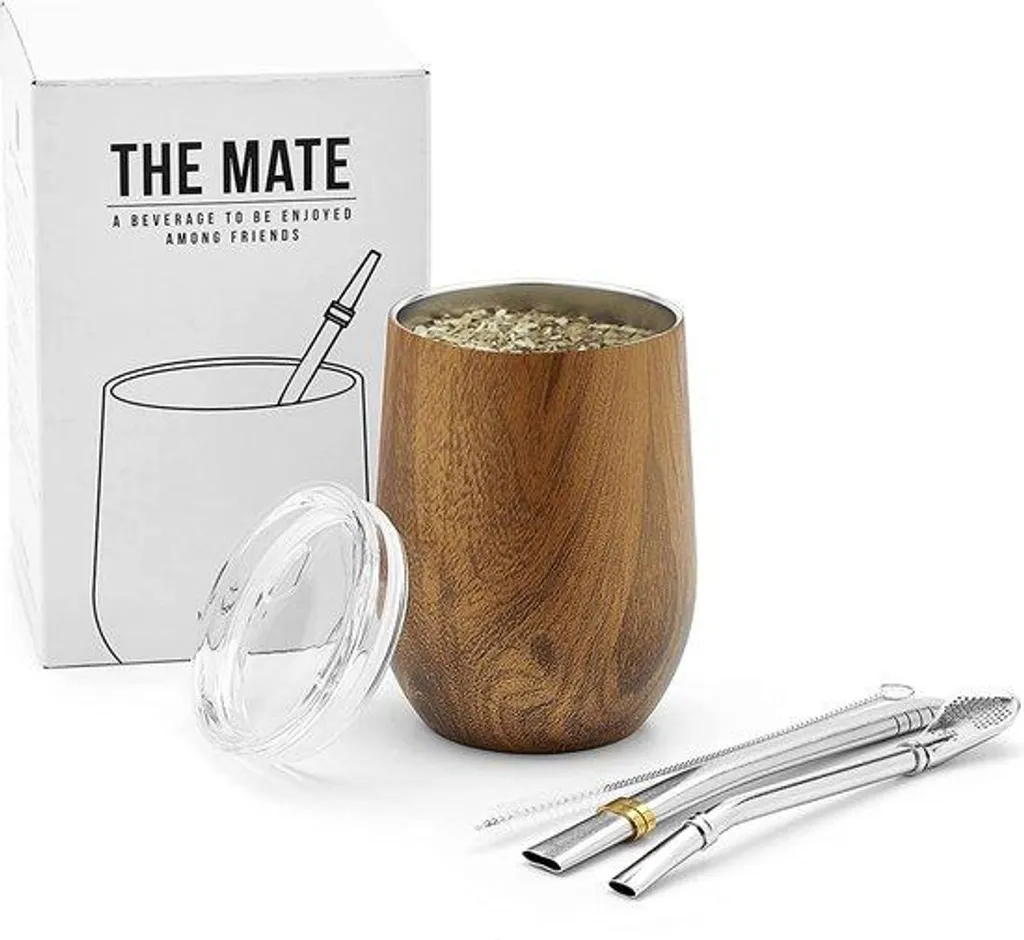 Tasse à Maté Isotherme 350ml pour le Bureau avec 2 Pailles Bombillas