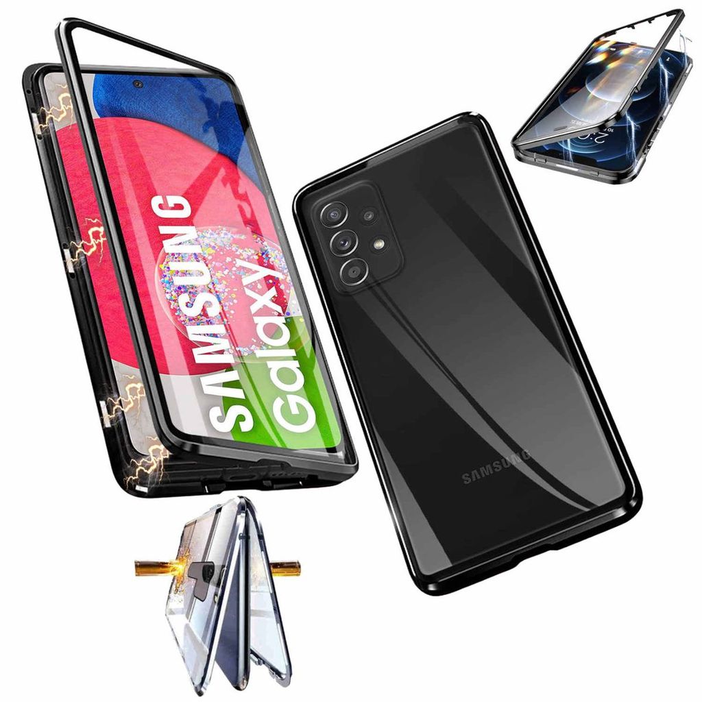 Für Samsung Galaxy S23 Ultra Beidseitiger 360 Grad Magnet Glas Hülle Handy  Tasche Bumper Schwarz