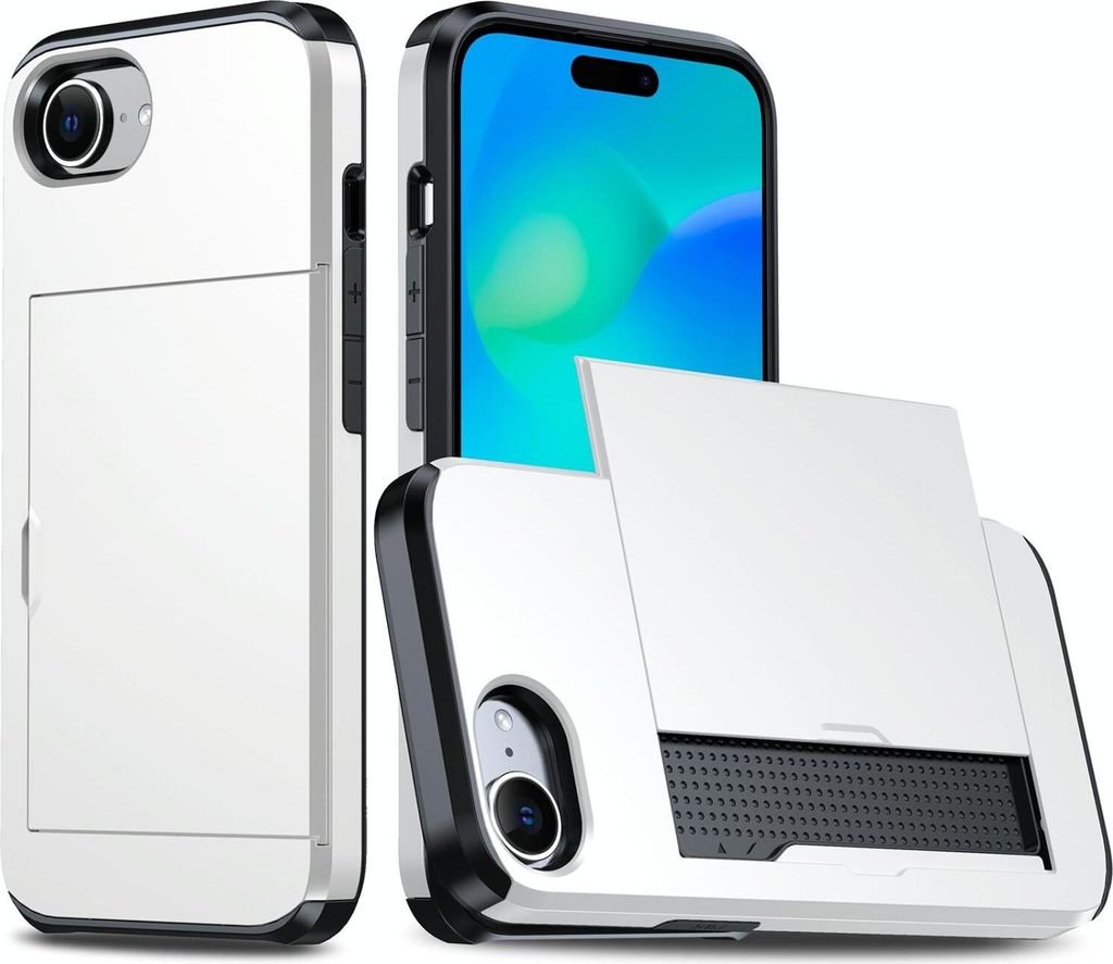 Mobigear Card iPhone 17e Hülle Hardcase Backcover Stoßfest mit Kartenhalter - Weiß
