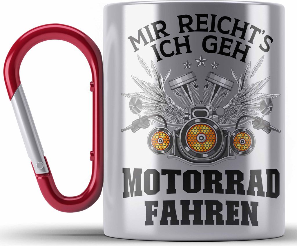 Trendation - Motorradfahrer Geschenk für Männer Motorrad Edelstahl Tasse Karabiner mit Spruch Karabiner Edelstahl Tasse Karabiner Edelstahl für ...