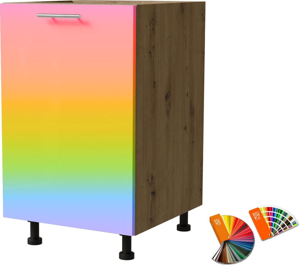 Küchenunterschrank BRERRA 50x82cm lackiert Farbe wählbar BR-D1D/50,RAL Wunschfarbe (K5 / K7),Eiche Artisan