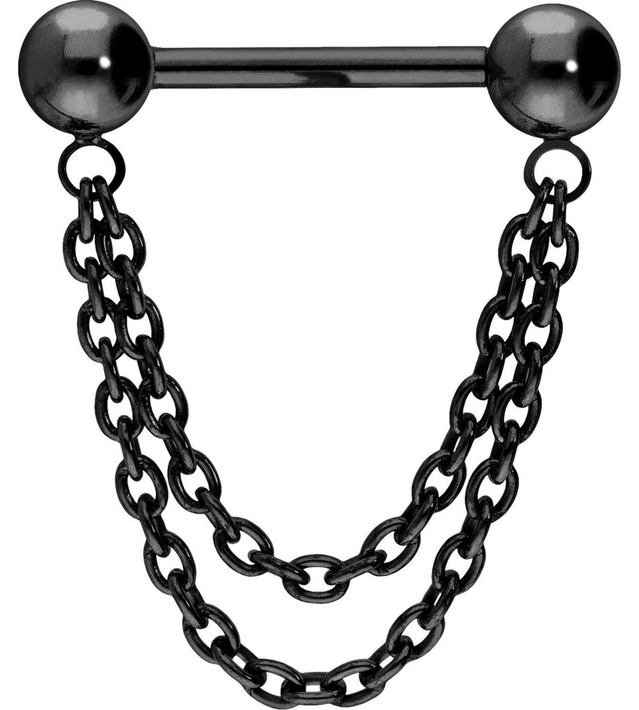 Zungenpiercing, Intim-Piercing Titan Barbell mit Push Fit 2 KETTEN Schwarz Stablänge: 16mm