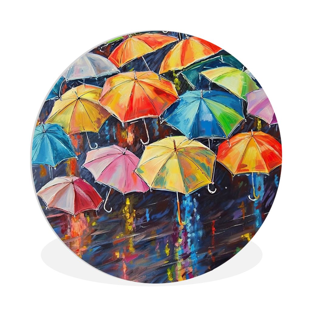 MuchoWow Rundes Wandbild - Runde Bilder Regenschirme - Malerei - Kunst - Regenbogen Ø 90 cm Kreis Wanddekoration Kunststoff - Wandkreis - Wandsc...