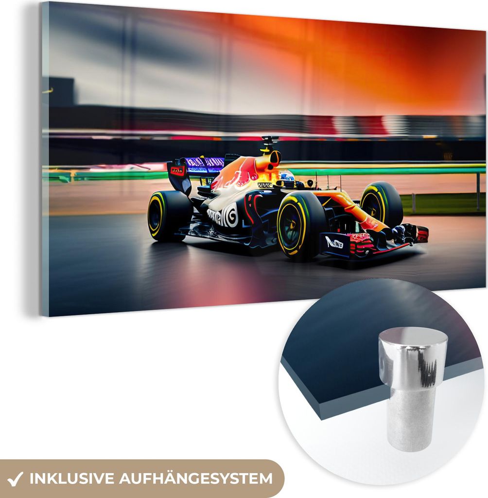 MuchoWow Glasbilder - Bilder auf Wandbild - Foto auf Glas Auto - Formel 1 - Rennstrecke - Rennwagen 120x60 cm Wanddekoration aus Glas - Acrylglasbi...