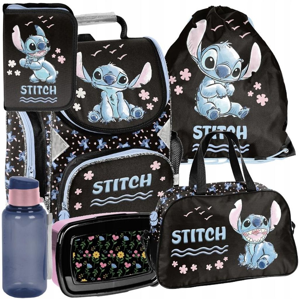 Schulranzen 6-tlg. Set für Mädchen & Jungen LILO & STITCH disney sticz – Paso Ranzen, Mäppchen, Tasche, Flasche, Frühstückstasche
