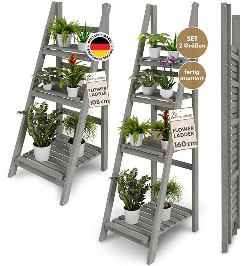 TTL HOME Blumenleiter Flower Ladder M+L Set grau – 2er Set Produktbild 