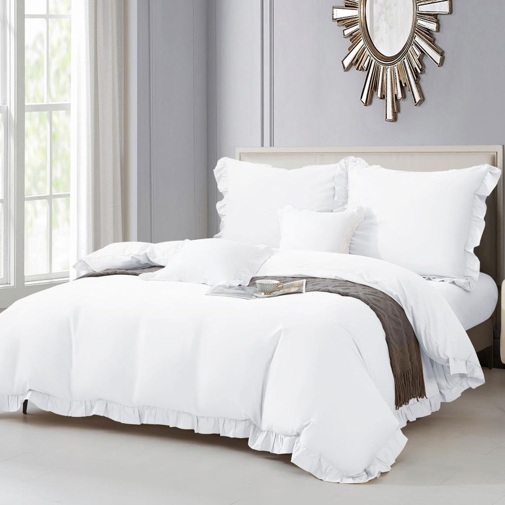 Weiße Bettwäsche Ruffy Premium Baumwollsatin 140x200 mit Produktbild 