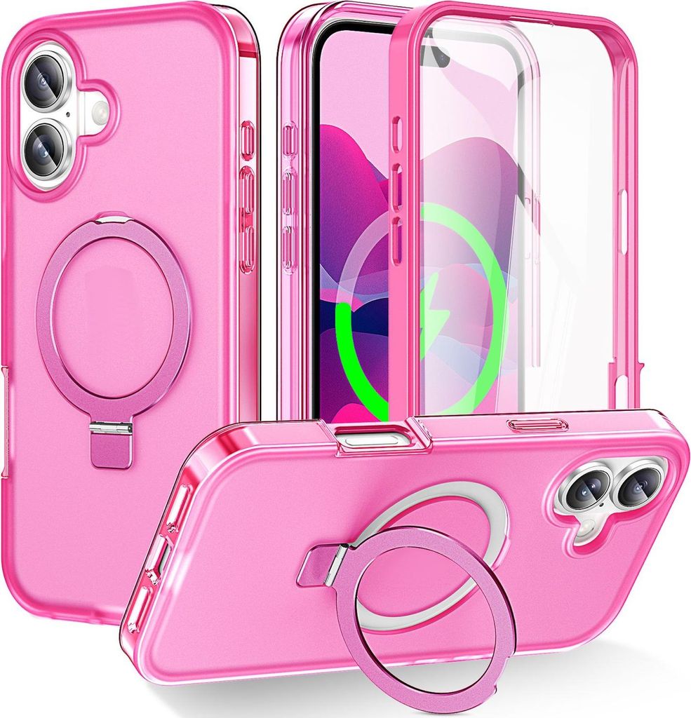 Für Apple iPhone 17 Frosted Skin Feel MagSafe Ring Halterung 360-Grad Hülle Pink