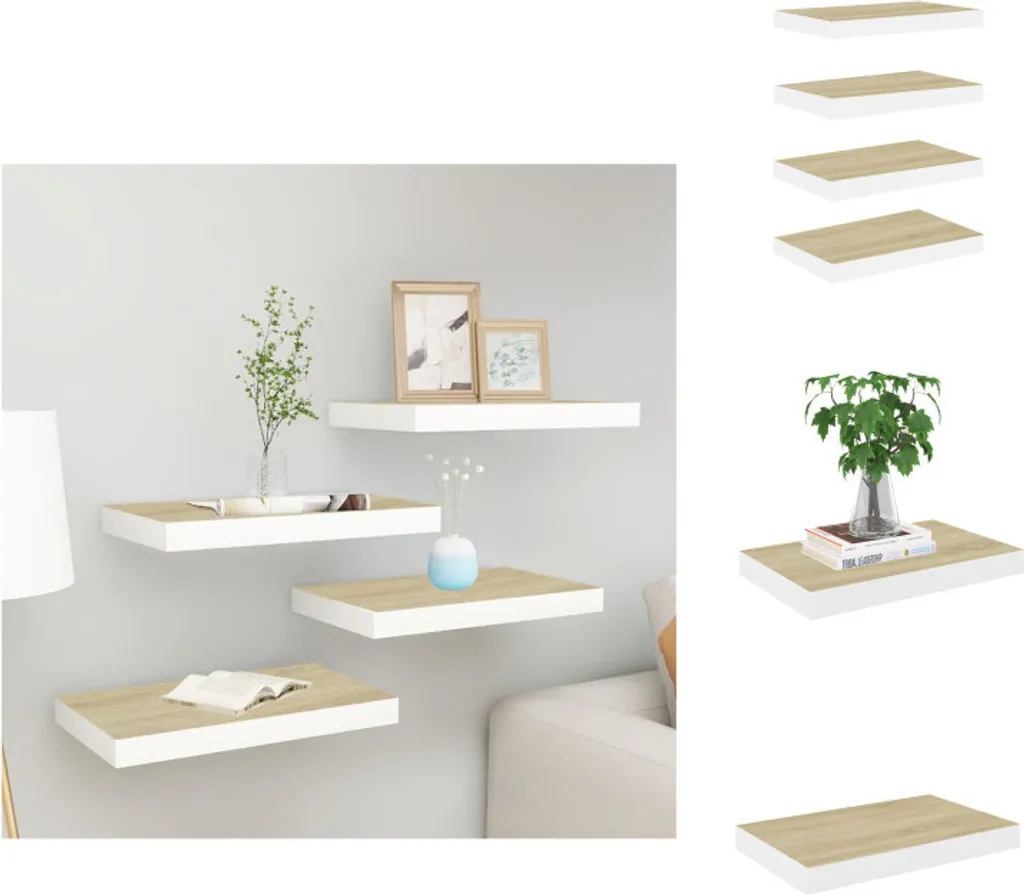 vidaXL Mensole Galleggianti 4 pz Quercia e Bianco 40x23x3,8 cm MDF