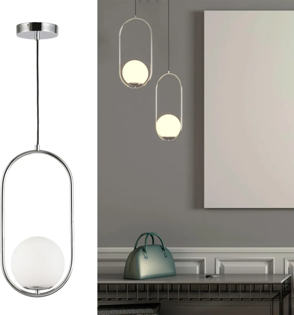 Suspension LIVIA chromée à 1 flamme avec sphère en verre dépoli E27