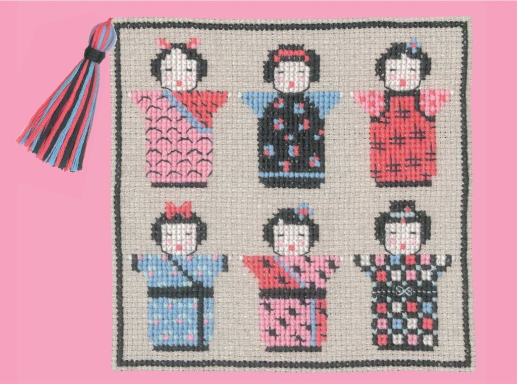 Le Bonheur des Dames Nadeletui Kreuzstich Stickpackung "Kokeshi", Zählmuster, 10,5x10,5cm