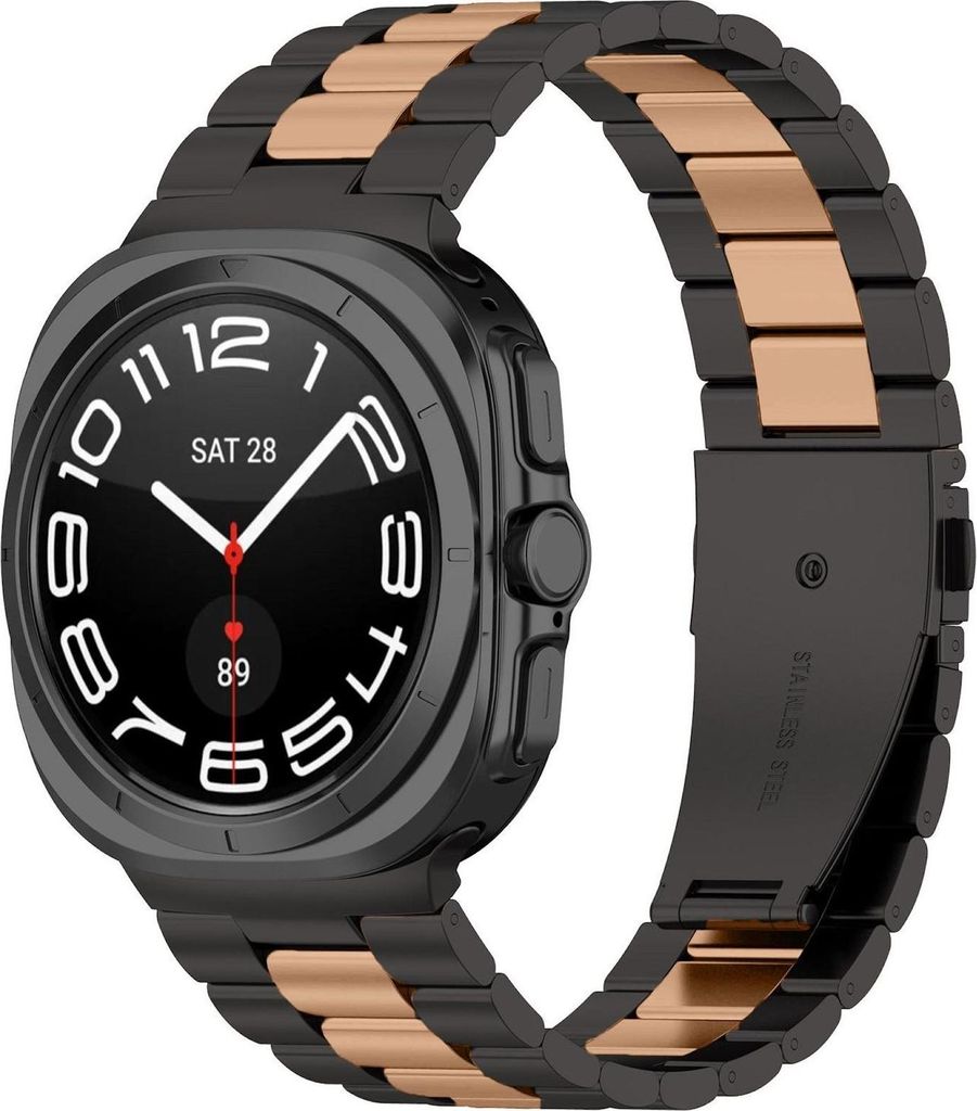 Für Samsung Galaxy Watch 8 / 8 Classic Three Bead Edelstahl Ersatz Smart Watch Arm Band mit Tool Schwarz / Rose Gold