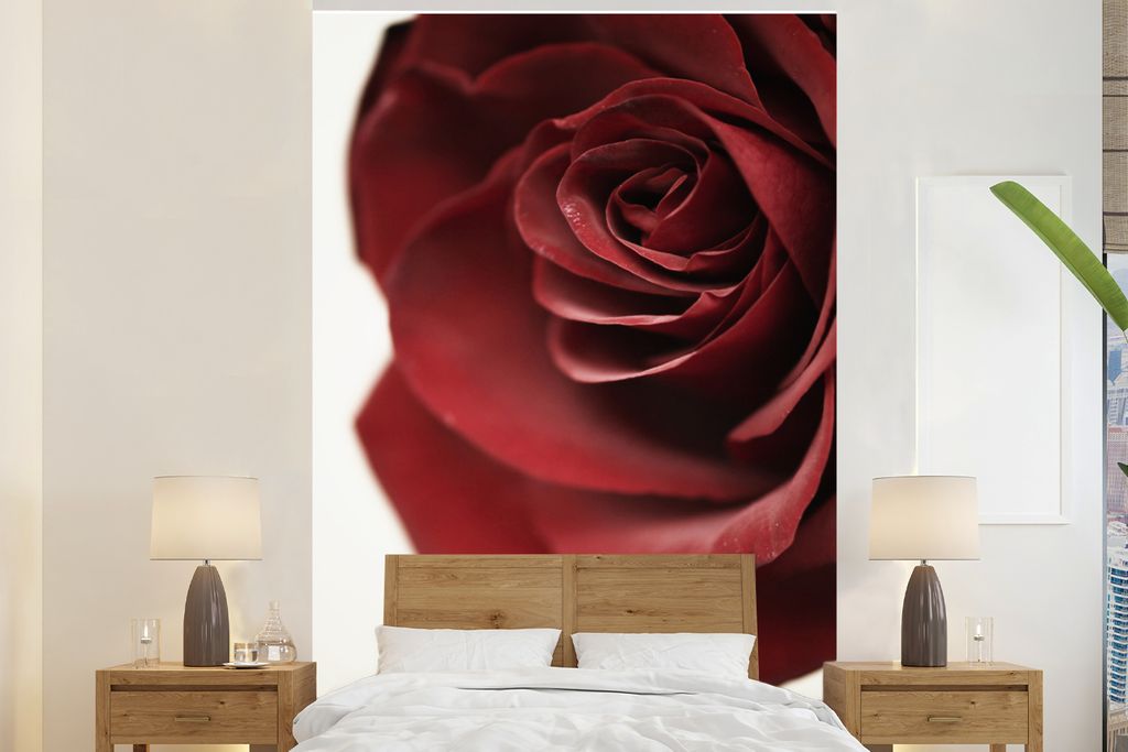 MuchoWow Fototapete für Wohnzimmer oder Schlafzimmer Wandtapete Vinyl Motivtapete Blumen - Rose - Rot - 225x350 cm - Schlafzimmer tapete