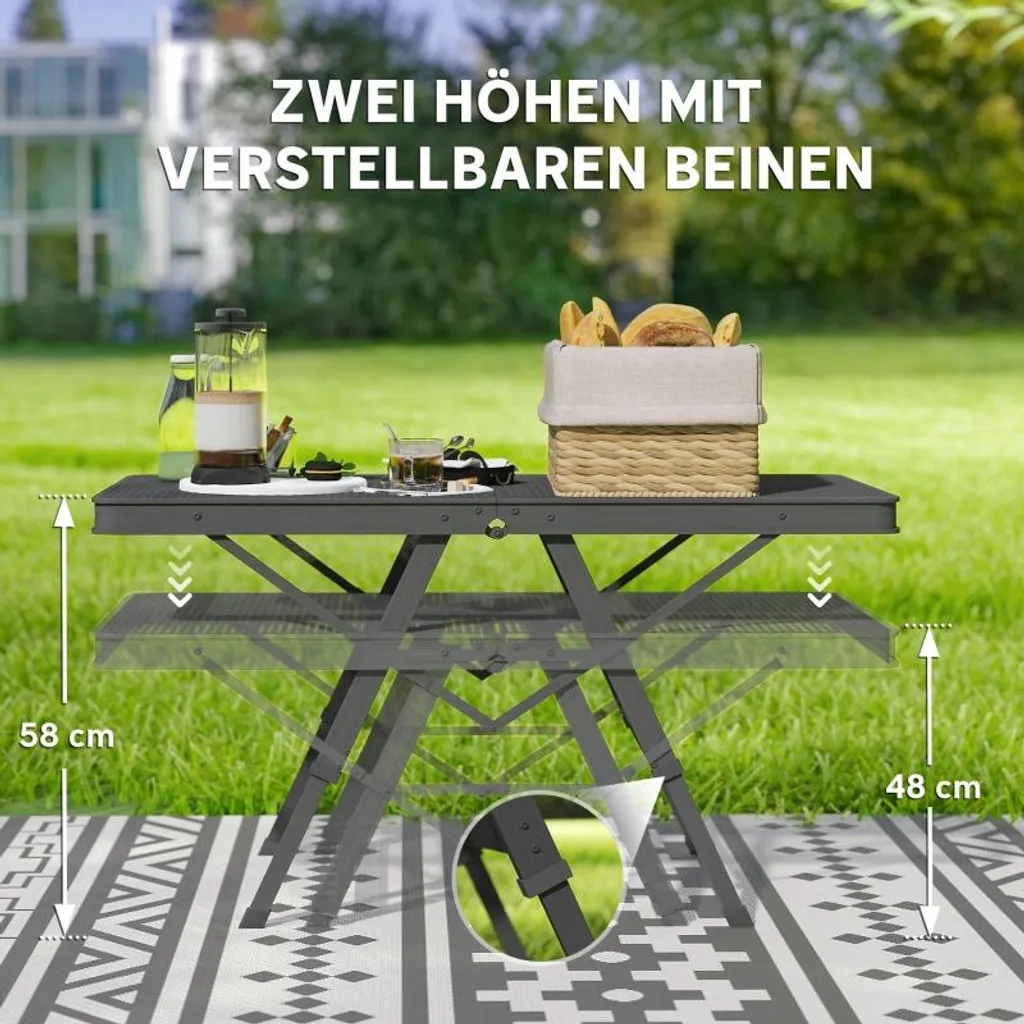 Table Multifonctionnelle pour Balcon et Camping - Table Noire 90 cm - 5