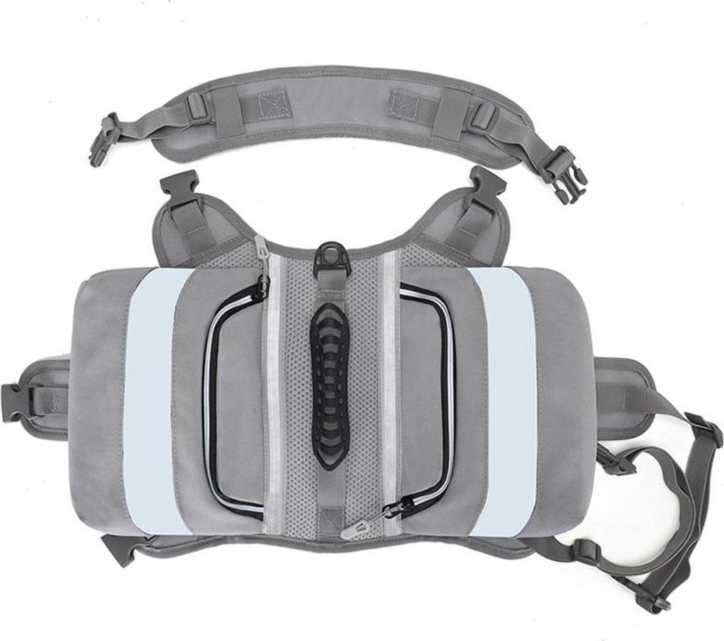 Wasserdichter Outdoor-Hunderucksack mit Reflexstreifen, atmungsaktiv, verstellbar, große Kapazität, Grau