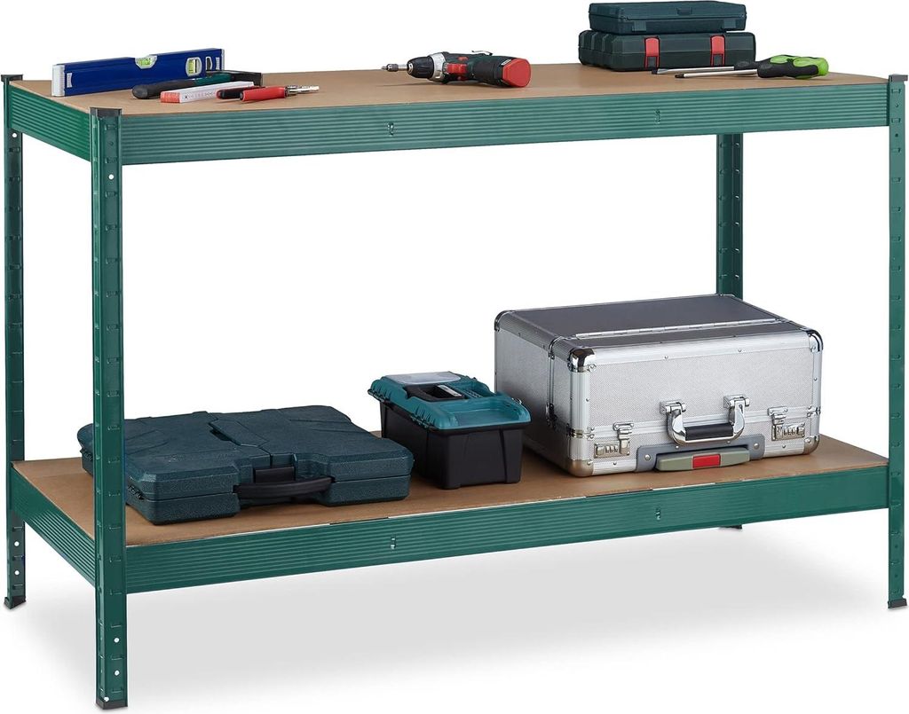 Werkbank - 2 Etagen - Verstellbar - Bis zu 300 kg pro Etage - 91 x 141 x 61 cm - Stahl