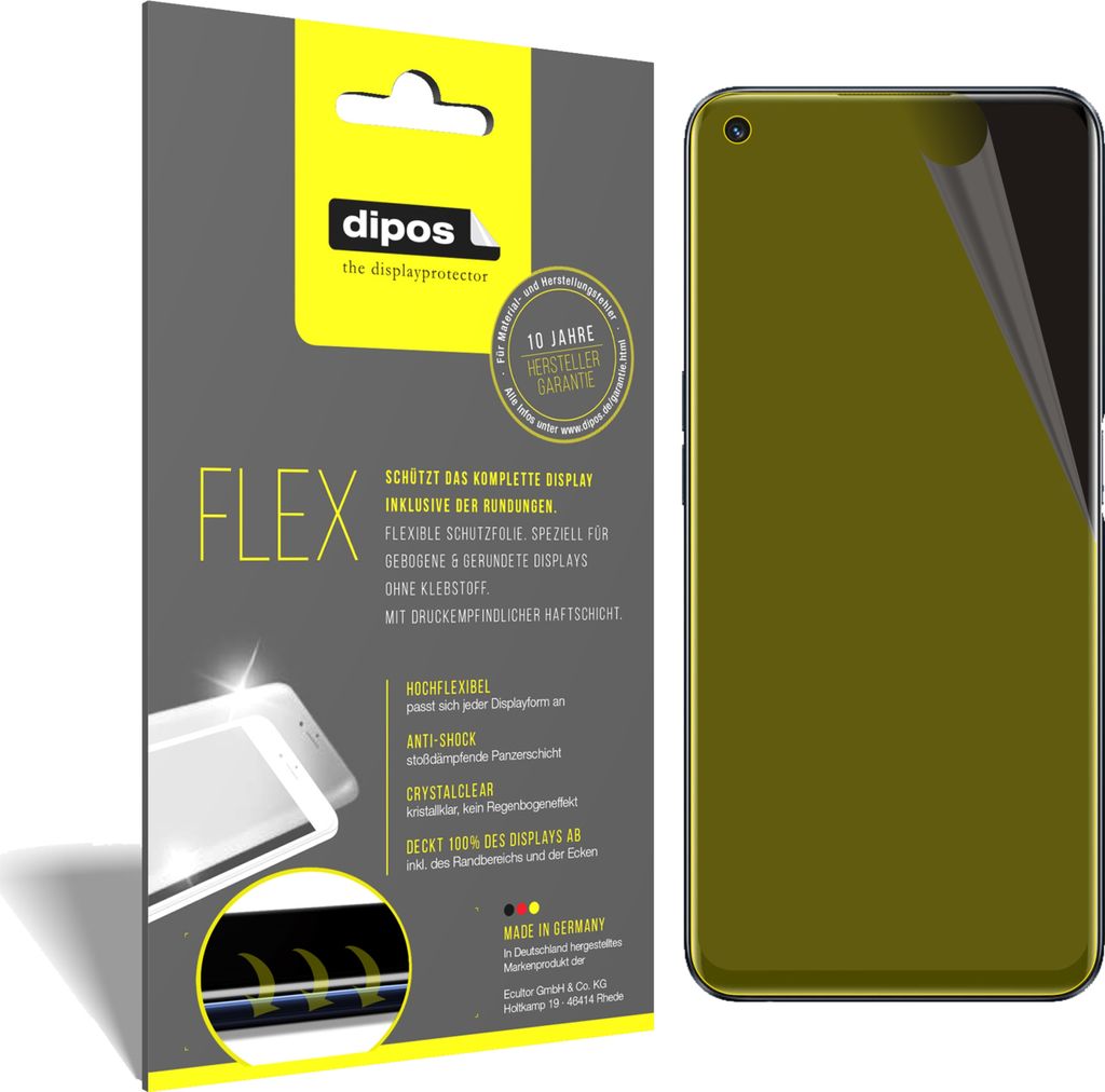 2x Schutzfolie für Realme 9i Folie, 100% Displayabdeckung, dipos Flex