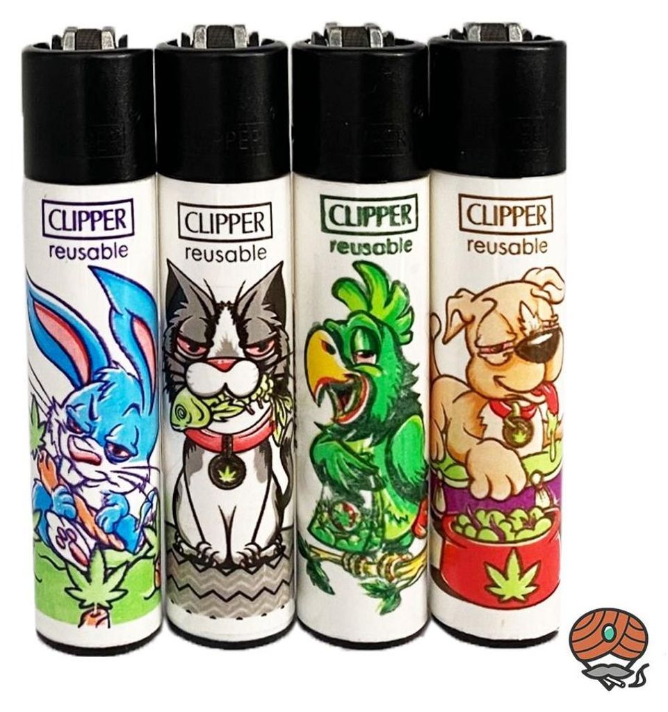 Clipper Reibradfeuerzeuge Stoned Animals, 4 Stück Produktbild 