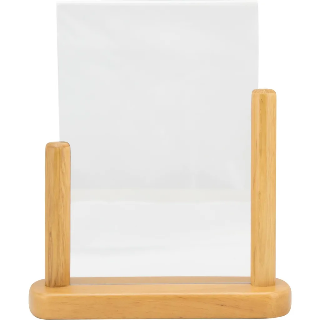 Présentoir acrylique transparent socle bois avec finition laquée