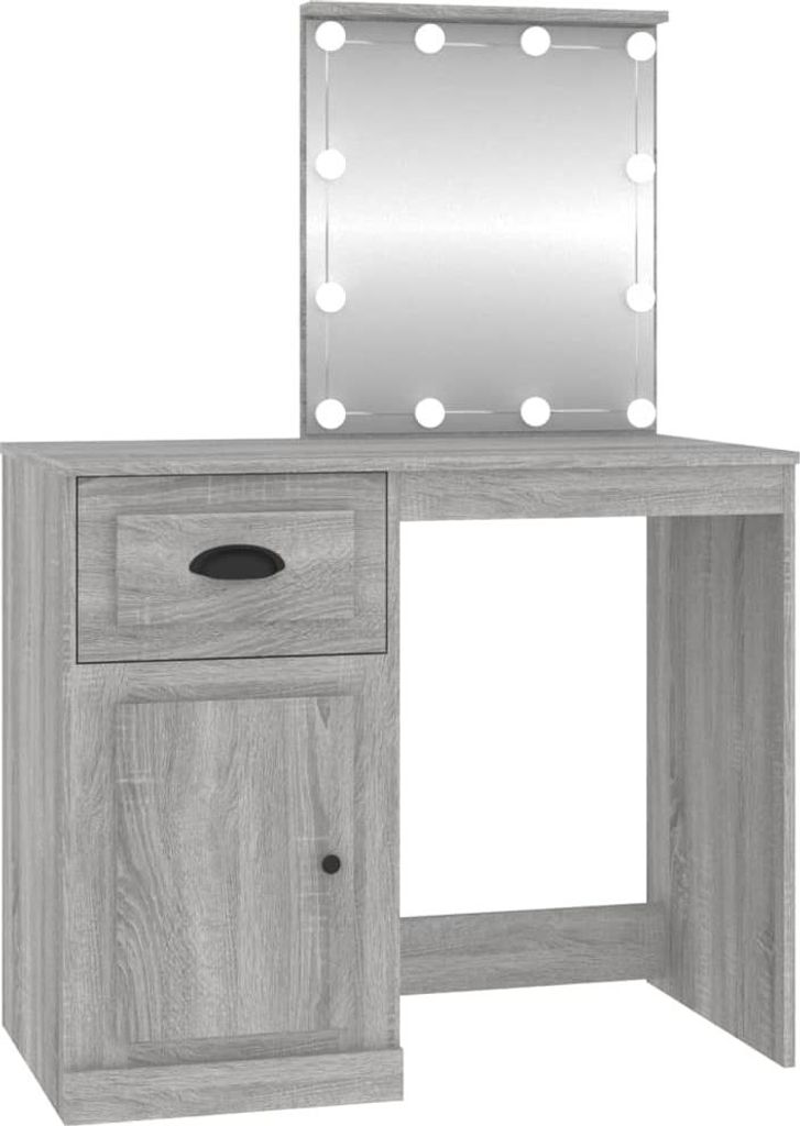 vidaXL Schminktisch mit LEDs Grau Sonoma 90x50x132,5 cm Holzwerkstoff