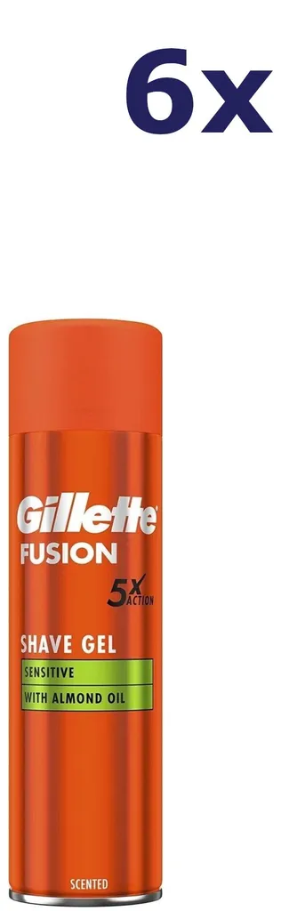 Gillette Fusion5 Sensitive Gel de rasage 6 x 200 ml pour peau sensible