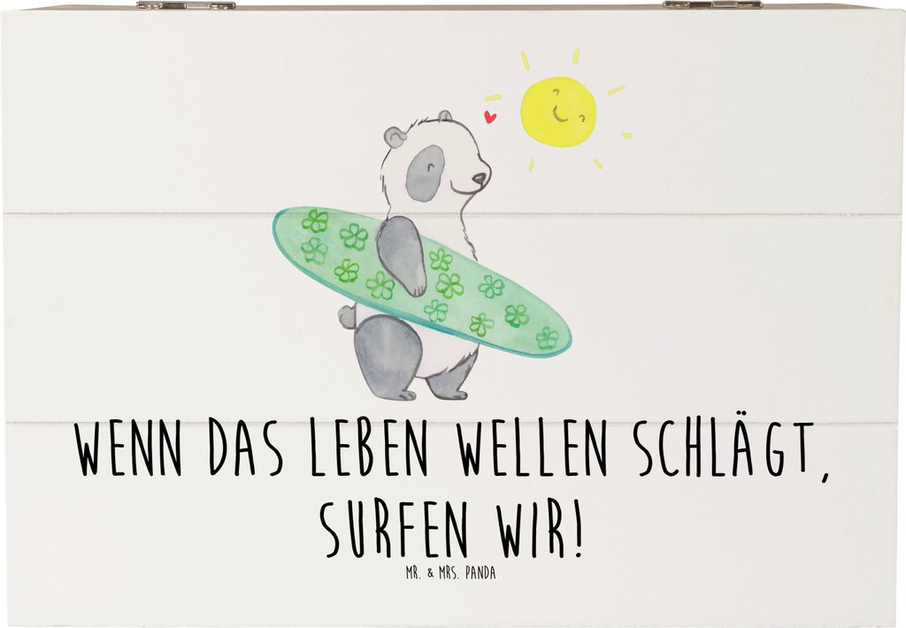 Mr. & Mrs. Panda Box Sommer Wellen Surf 22 x 15 cm - Weiß - Geschenk, Holzkiste, Sonnencreme, schmuckbox, Urlaub Am Meer, Truhe, Frühling, Aufbew...