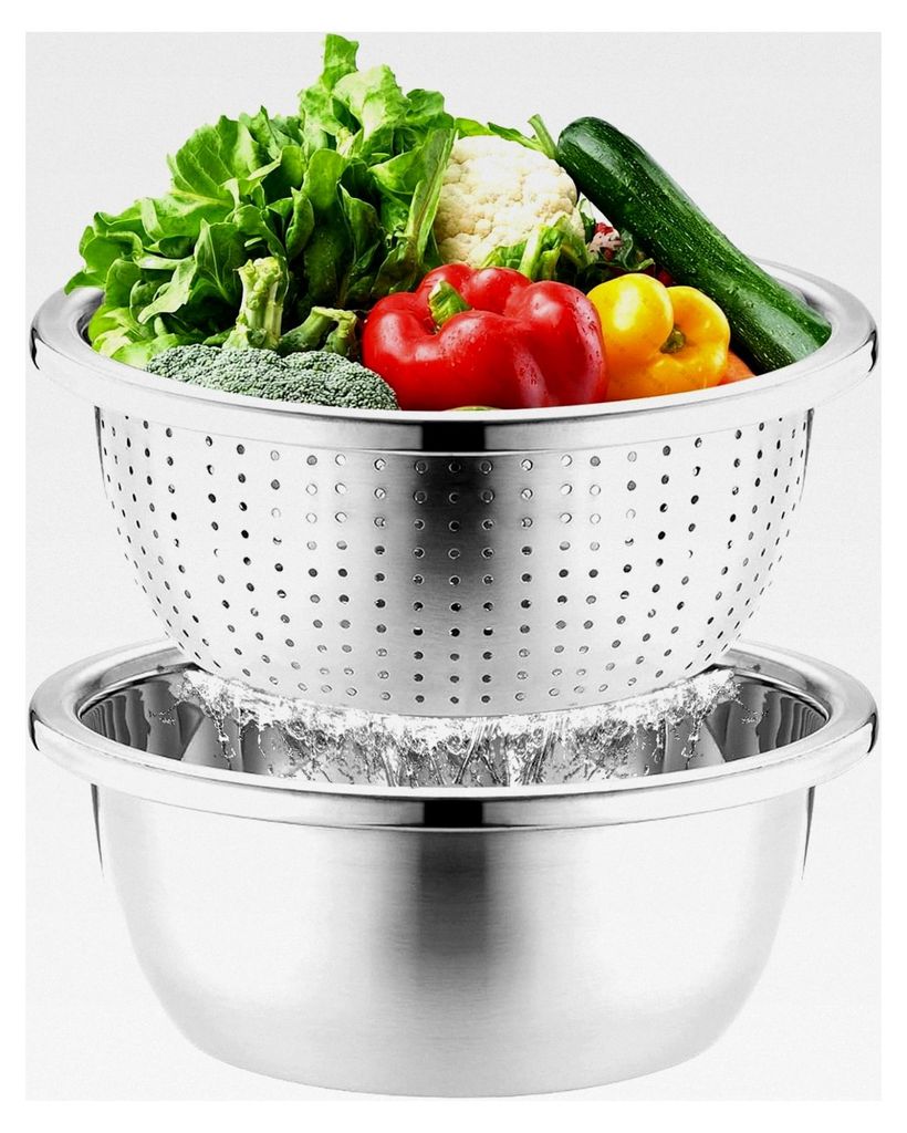 Edelstahl Sieb- und Schüsselset, Sieb und Rührschüssel, stapelbares Abtropfsieb aus Stahl (26 cm)