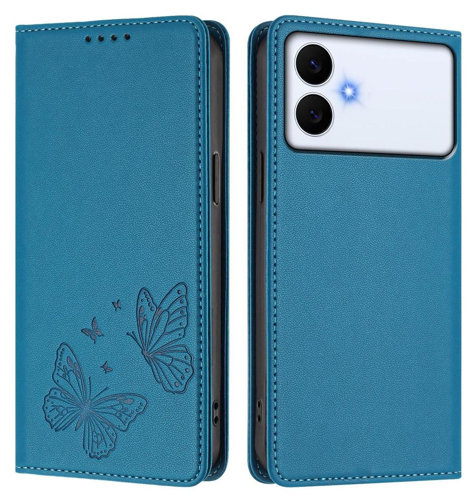 Lederhülle für Samsung Galaxy S26 Edge, Schmetterling Prägung Leder Brieftasche Schutzhülle mit Ständer Blau