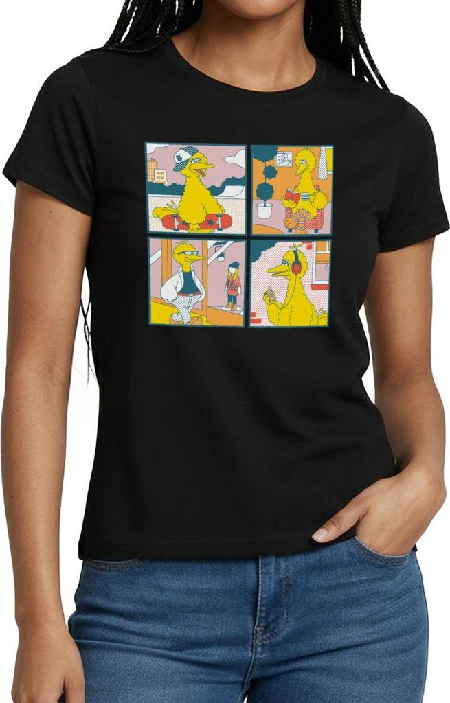 Spreadshirt Sesamstraße Bibo Comic Kacheln Frauen T-Shirt, XXL, Schwarz