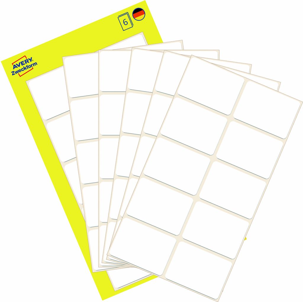 Avery Zweckform 3075, Vielzweck-Etiketten, 32 x 23 mm, 60 Etiketten / 6 Bögen, Weiß