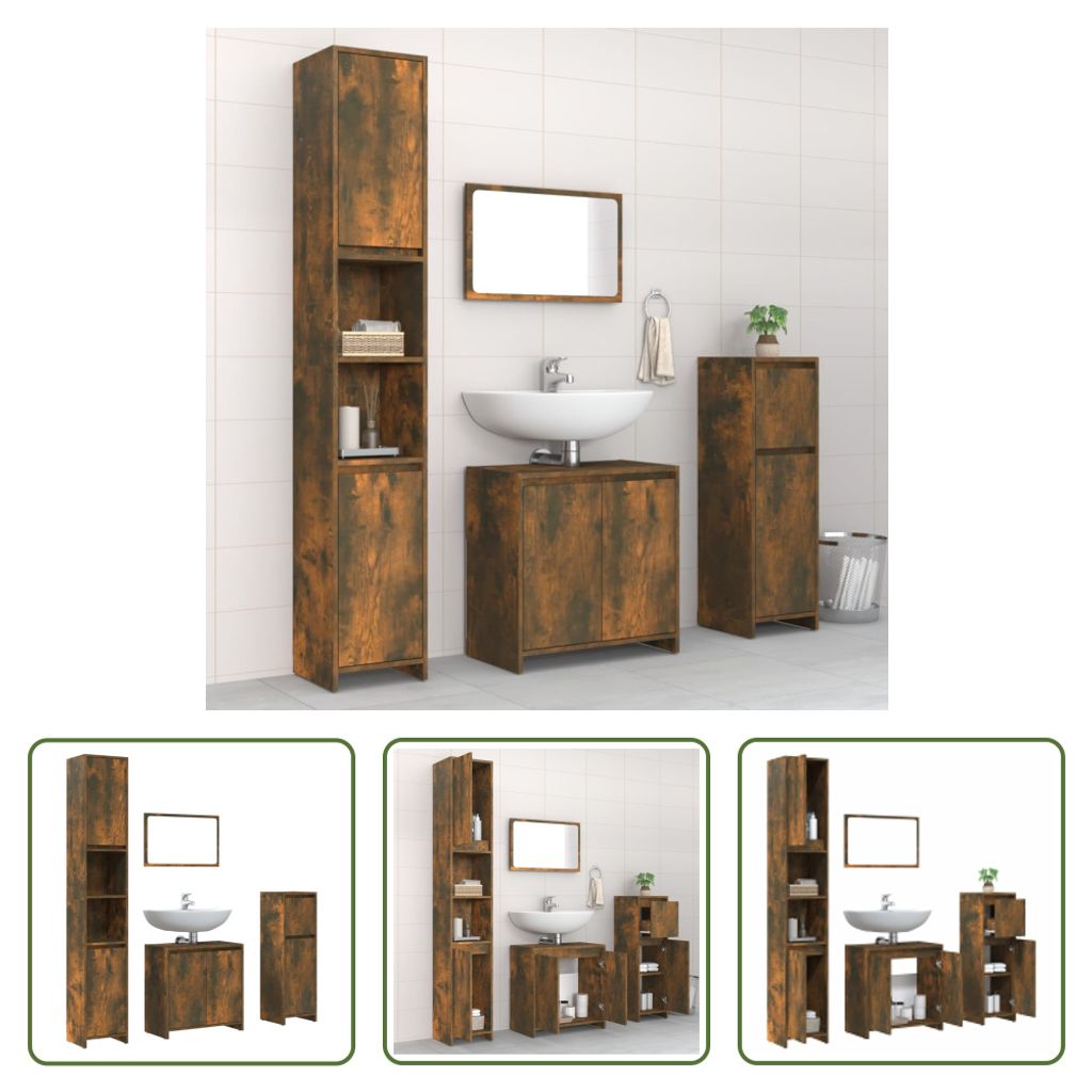 The Living Store 4-tlg. Badmöbel-Set Räuchereiche Holzwerkstoff