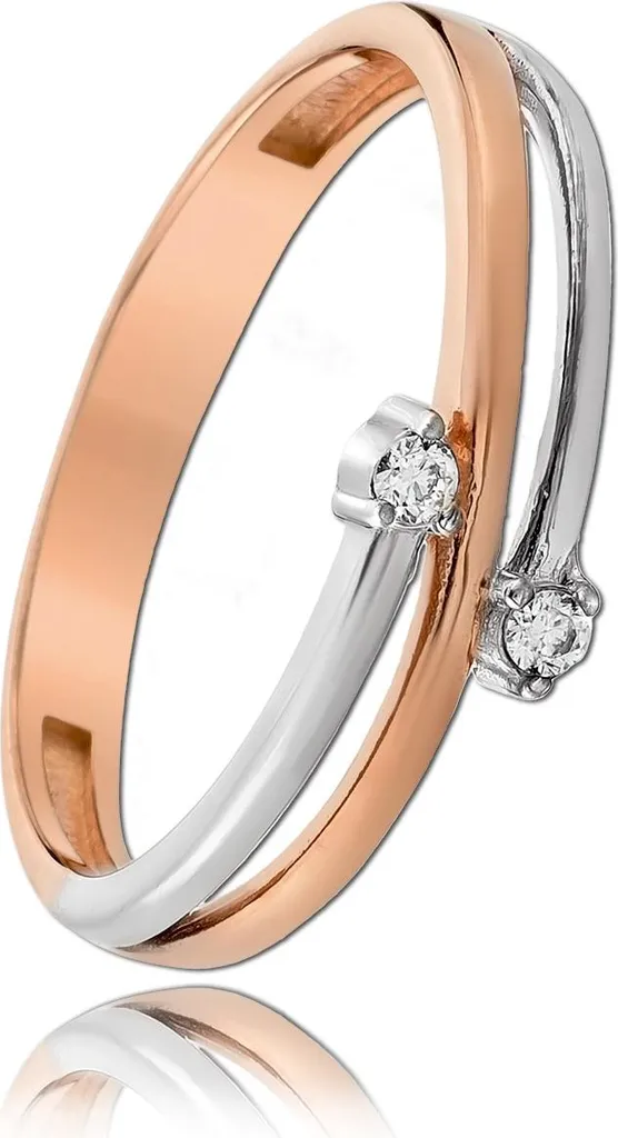 Bague de mariage ou fiançailles en or rose et zircon bicolore 56