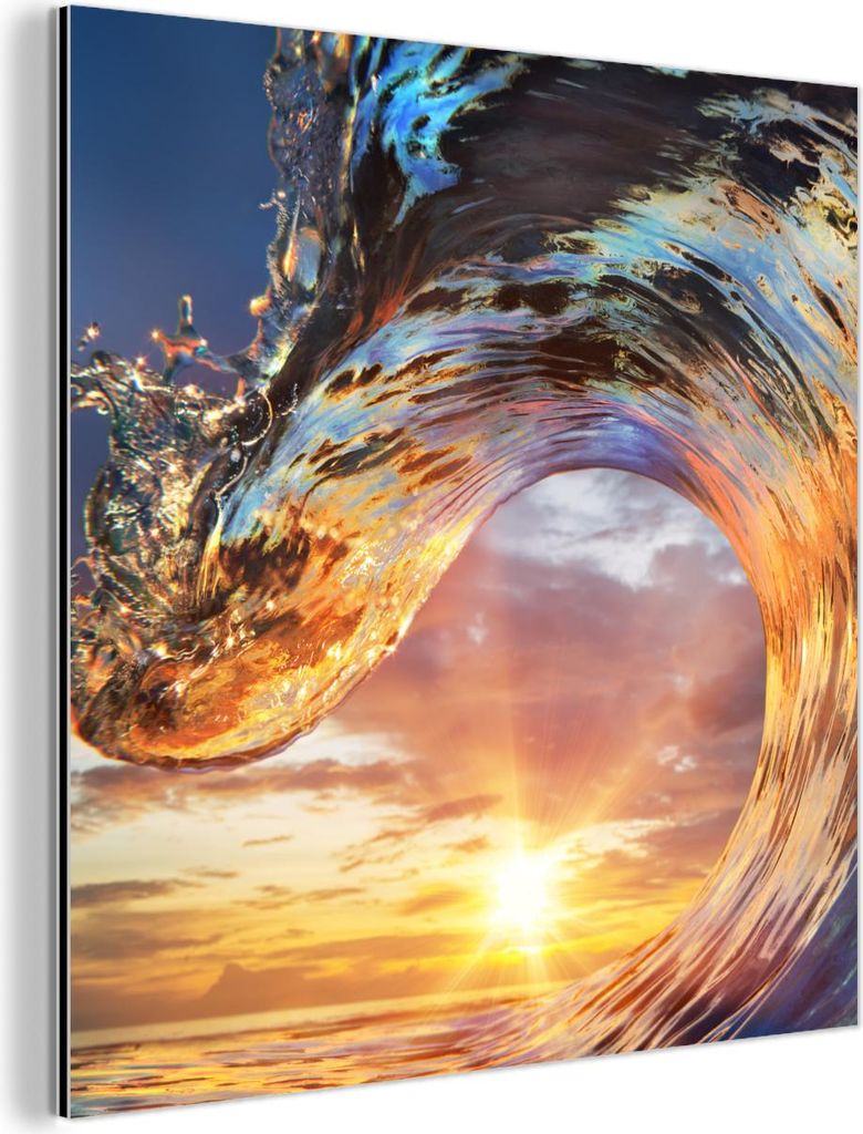 MuchoWow Wanddekoration Metall Metallbild Wandkunst 20x20 cm Meer - Sonne - Farben MuchoWow Aluminium Gemälde - Alu Dibond Bilder