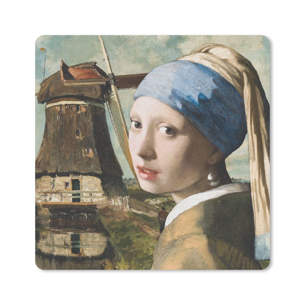 MuchoWow Mauspad Mousepad Das Mädchen mit dem Perlenohrring - Vermeer - Windmühle 30x30 cm - Mousepads - Maus Mat - Pad - Mausunterlage - Gaming