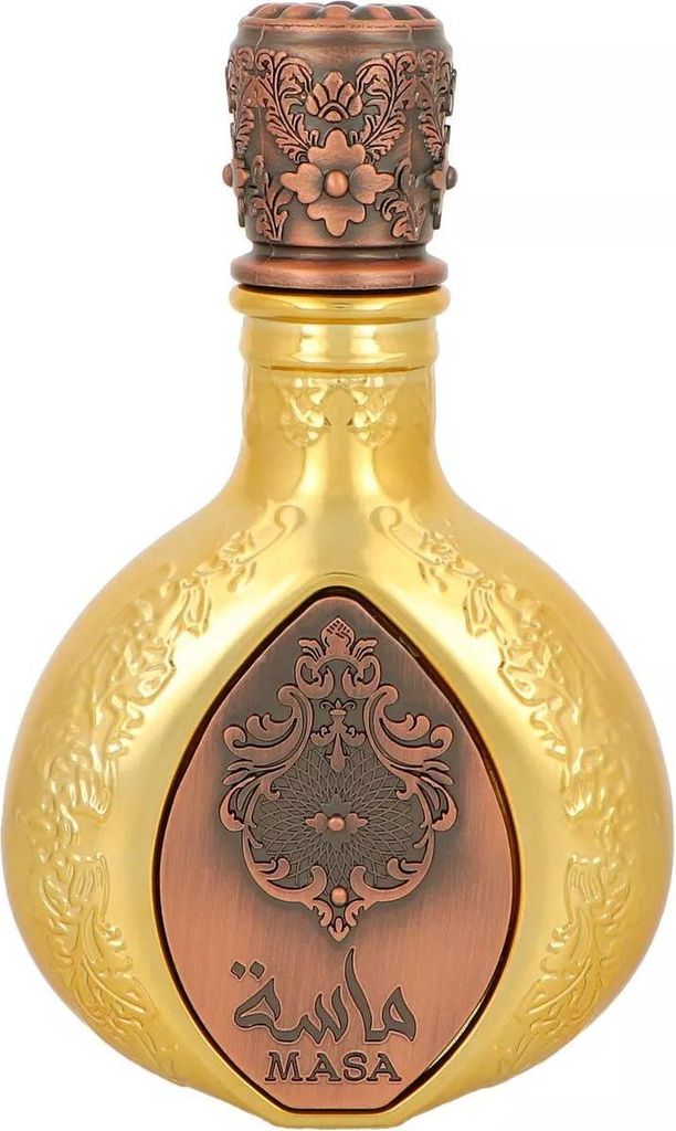 A perfume bottle with ornate detailing.