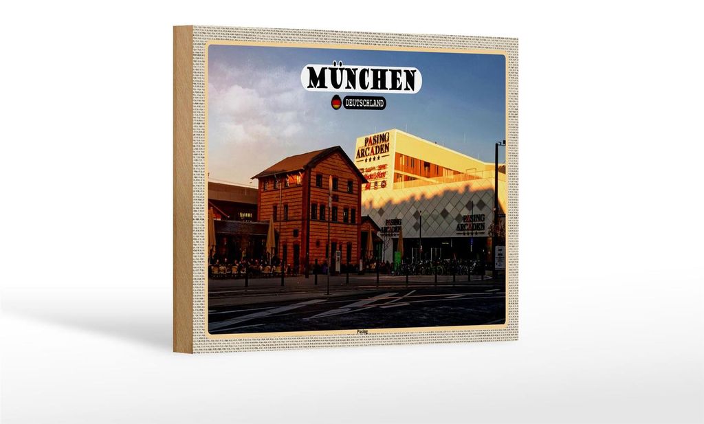 Holzschild Städte München Pasing Stadt Zentrum 18x12 cm Dekoration